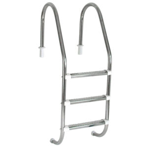 ESCADA TRADICIONAL 1 1/2'' EM AÇO INOX COM DEGRAU ANATÔMICO EM INOX - SODRAMAR